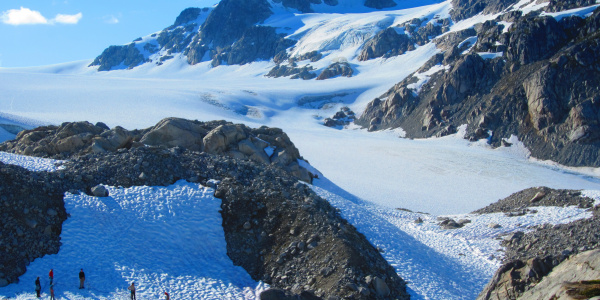 Polar Mountains with people in a crater